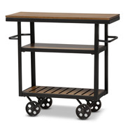 Baxton Studio Kennedy Black Finished Metal Distressed Wood Mobile Serving Cart 132-7211